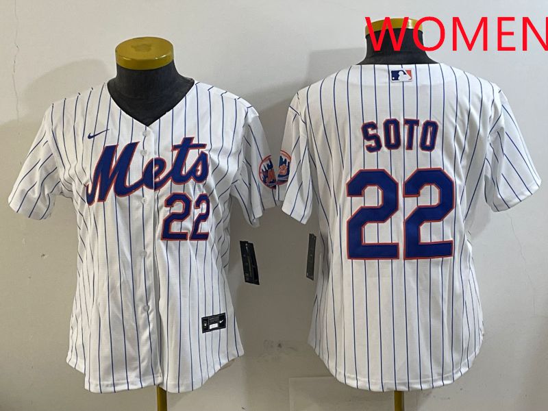 Women New York Mets #22 Soto White Stirpe Game 2025 Nike MLB Jersey style 1->women mlb jersey->Women Jersey